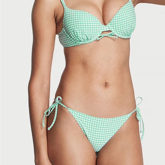 Victoria Secret SWIM Cheeky String Bikini 2XL Top And Bottom Green White - Picture 1 of 4